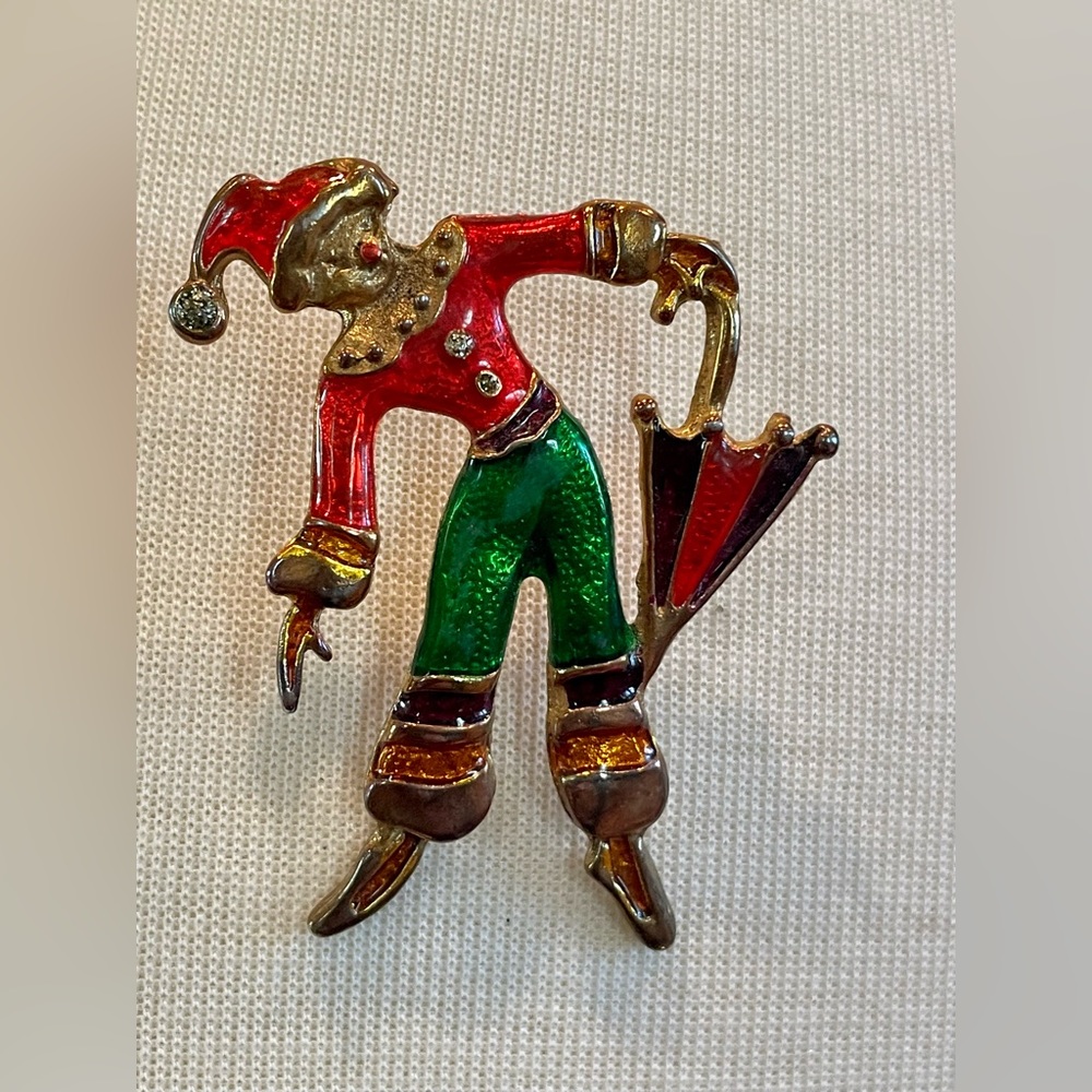 Vintage Acrylic and Crystal Clown Brooch Pin
